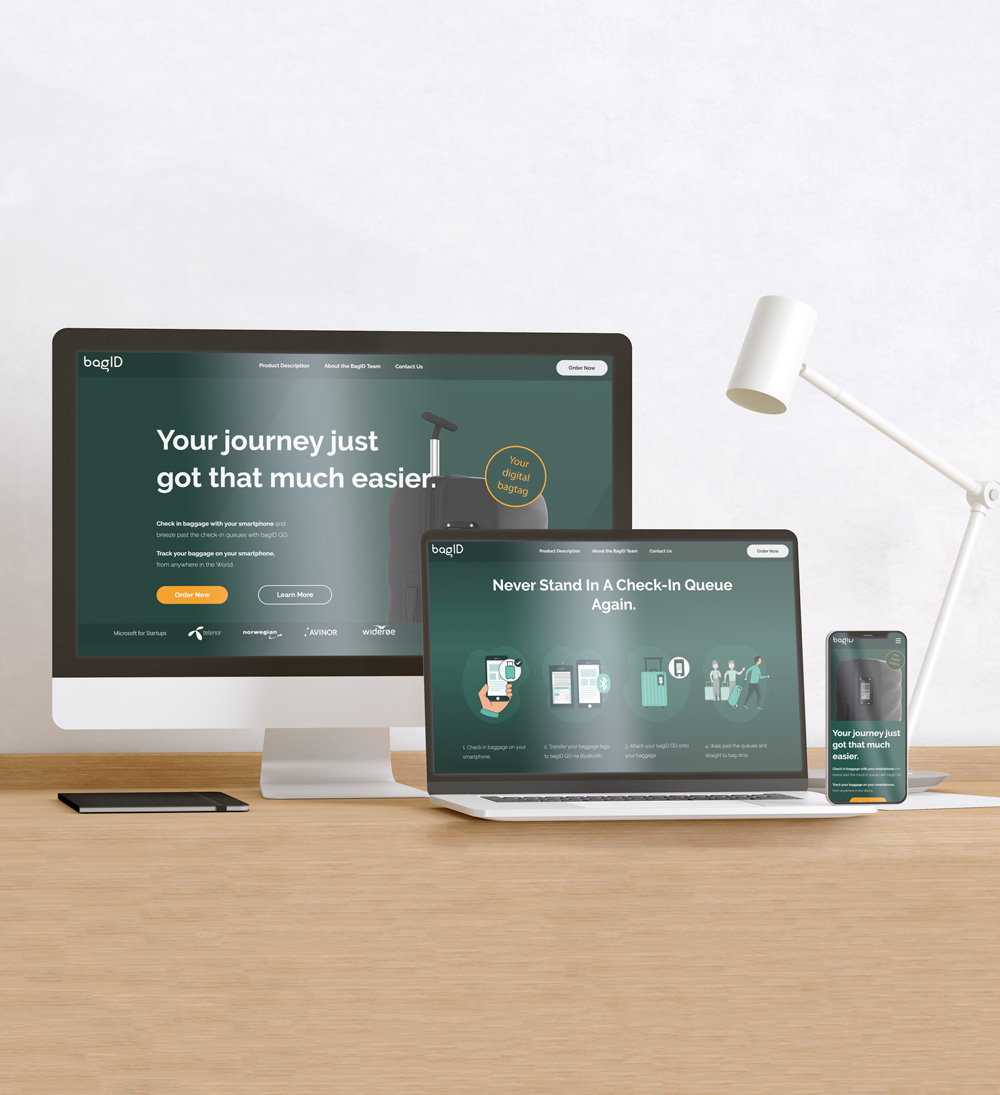 The website I built for BagID shown on desktop, laptop, and mobile.