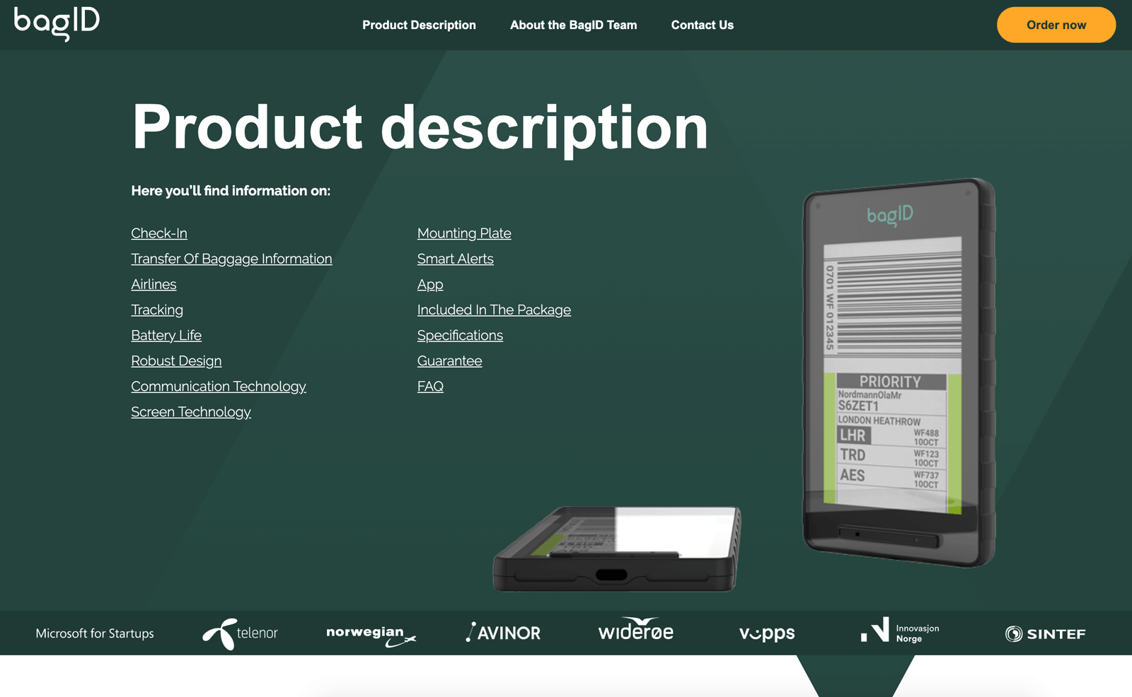 The new product description menu.