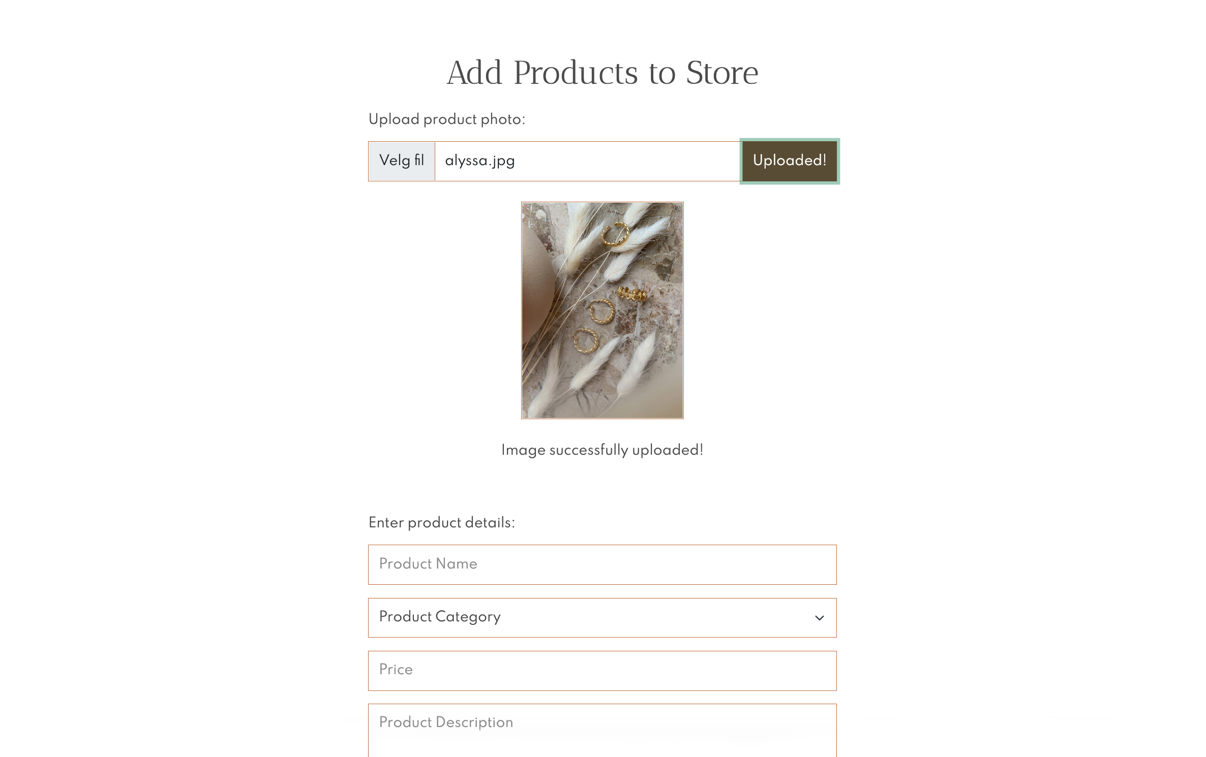 Add products to the API through the admin page of the Joyaux Jewelry website.