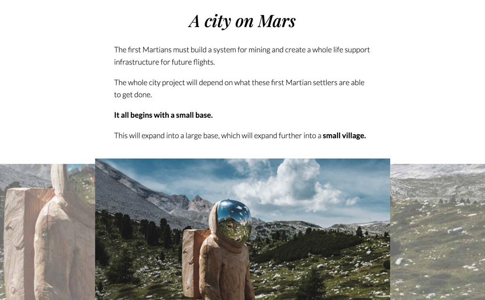 A screenshot of the Playfair Italic headlines on the Mars Mag website.