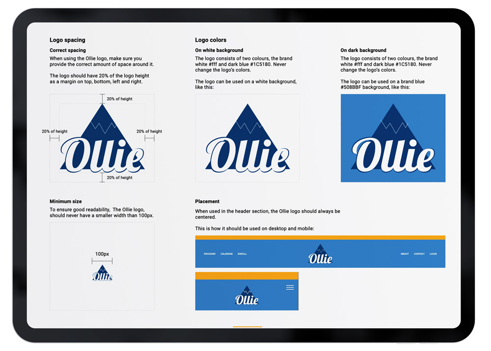 The style guide I created for Ollie